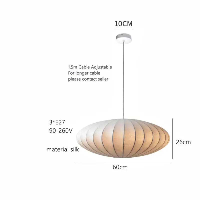 Japanese style silk chandelier – beige oval dining room pendant light