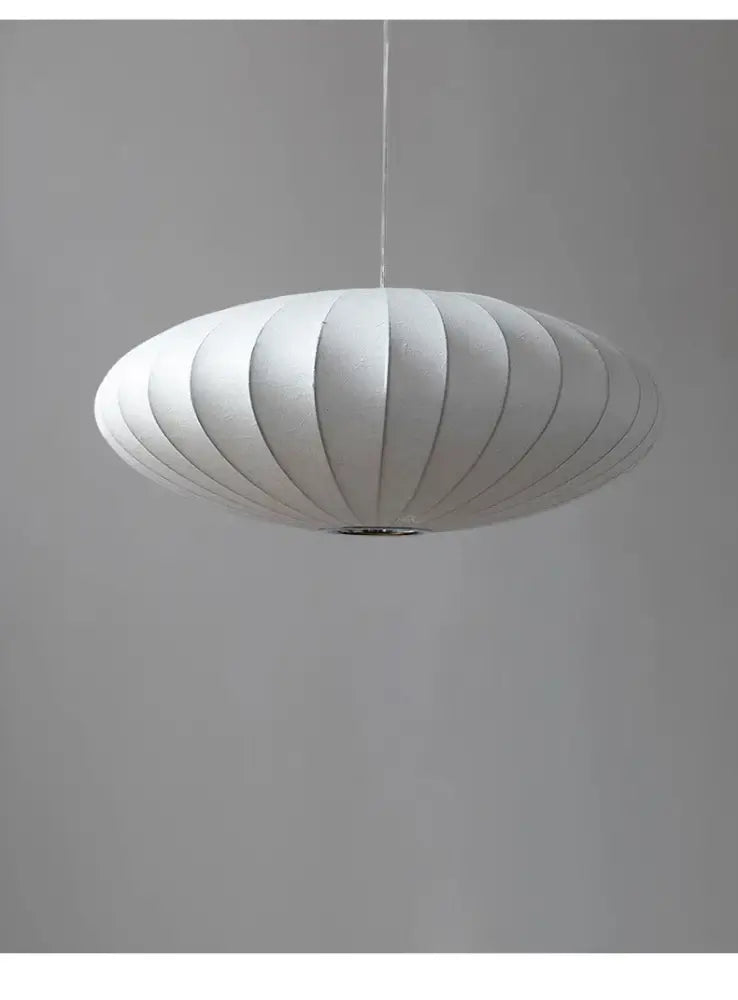 Japanese style silk chandelier – beige oval dining room pendant light