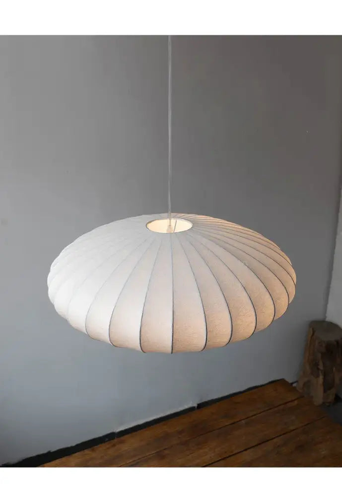 Japanese style silk chandelier – beige oval dining room pendant light
