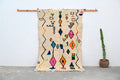 Handmade moroccan azilal rug beige colorful geometric living room