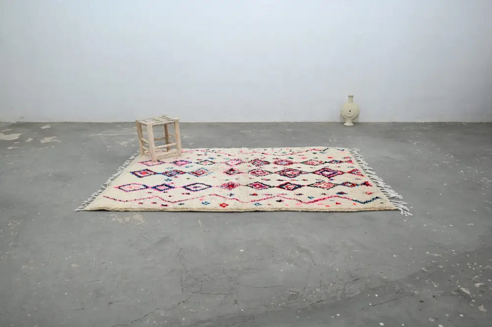 Handmade traditional azilal rug beige and pink bedroom decor