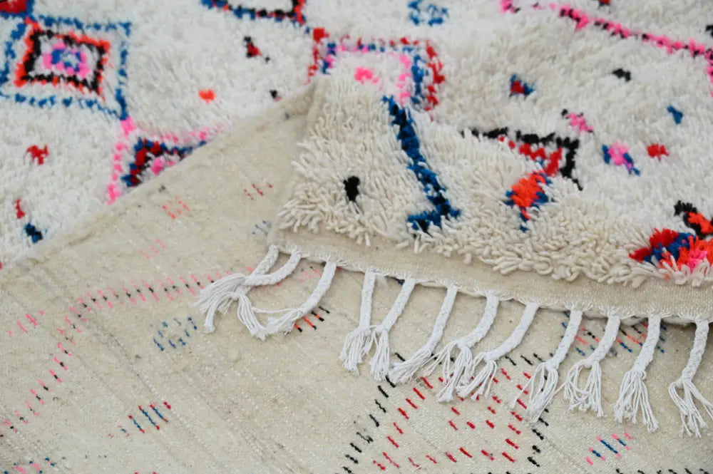 Handmade traditional azilal rug beige and pink bedroom decor
