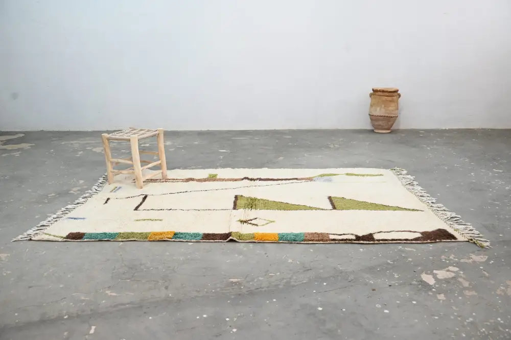 Handmade moroccan azilal rug cream and olive living room decor