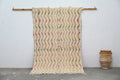 Handmade moroccan azilal rug beige & pink living room zigzag decor