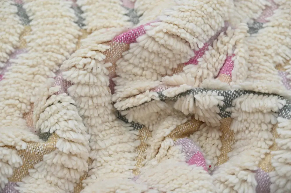 Handmade moroccan azilal rug beige & pink living room zigzag decor