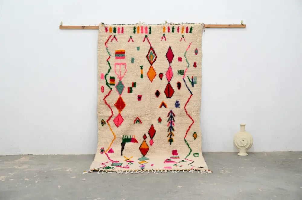 Handmade traditional azilal beige geometric rug living room decor