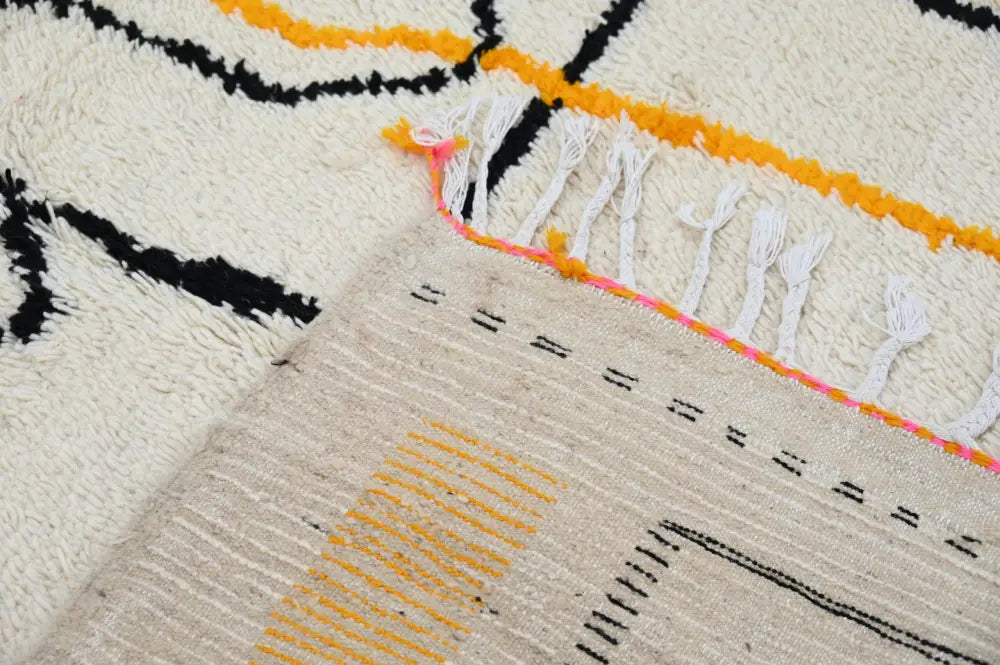 Handmade moroccan azilal rug beige geometric living room decor