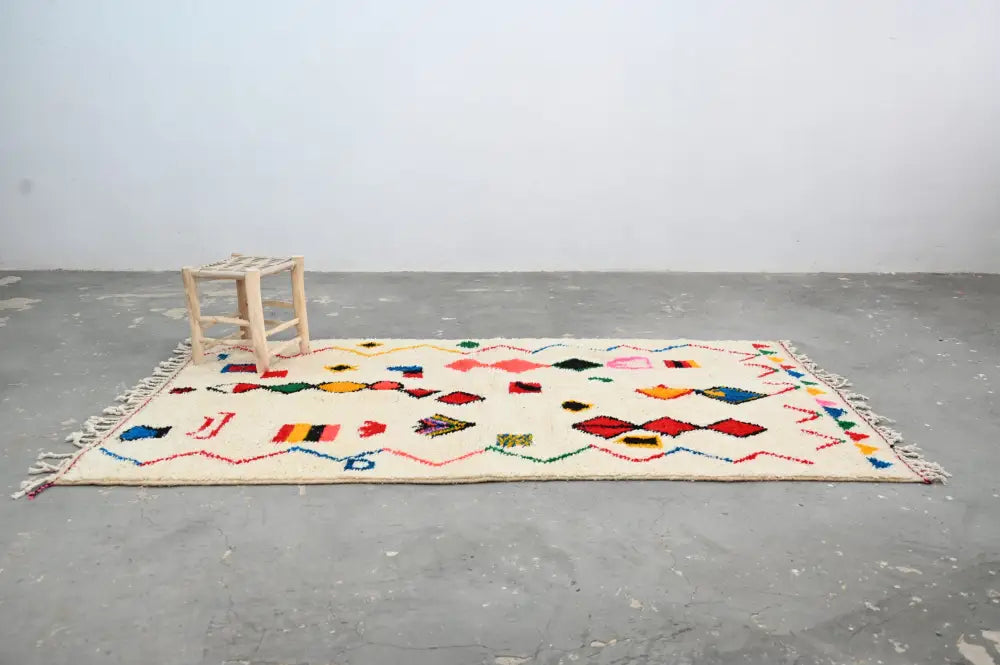 Handmade traditional azilal rug beige wool living room decor