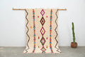 Handmade moroccan azilal rug beige geometric bedroom carpet