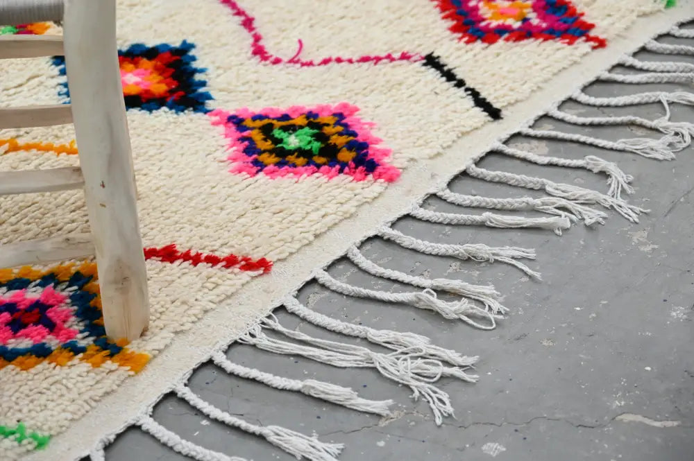 Handmade beige geometric azilal rug living room moroccan decor