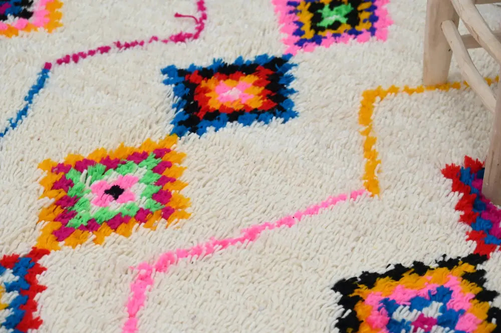 Handmade beige geometric azilal rug living room moroccan decor