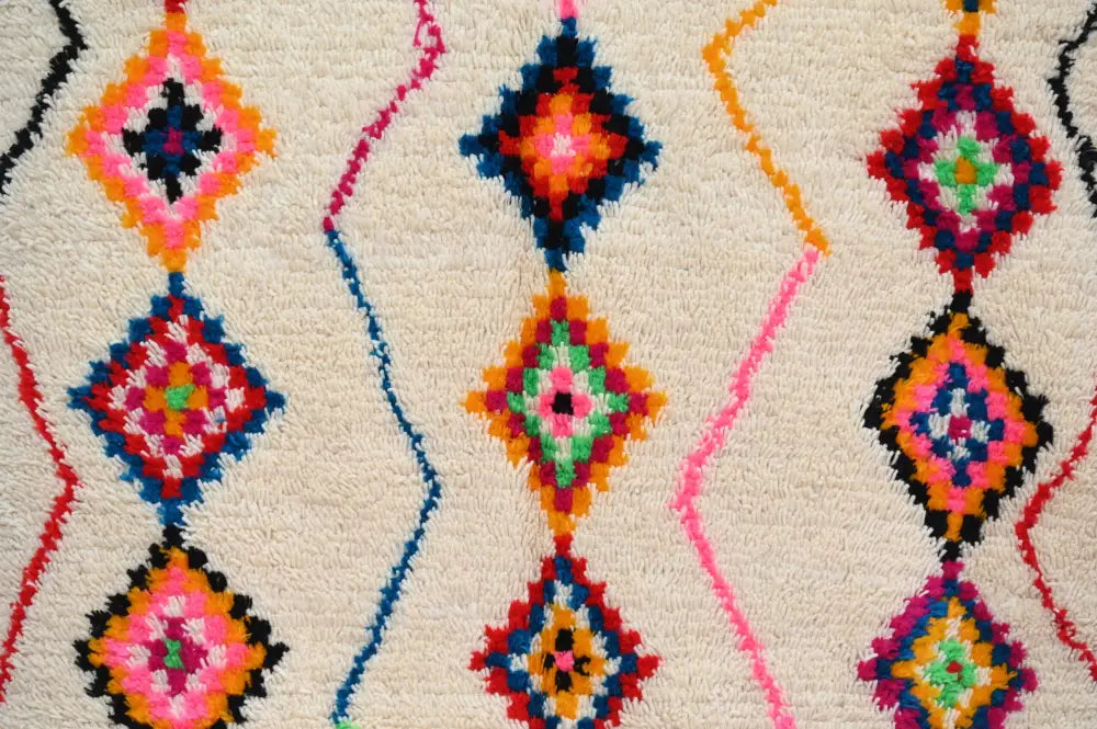 Handmade beige geometric azilal rug living room moroccan decor