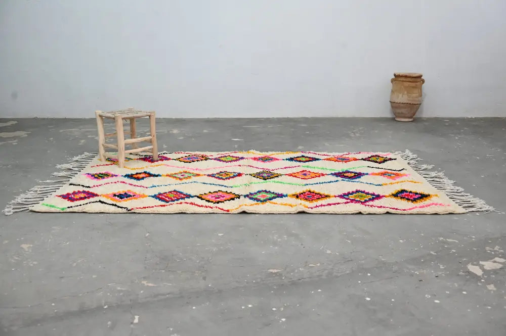 Handmade beige geometric azilal rug living room moroccan decor