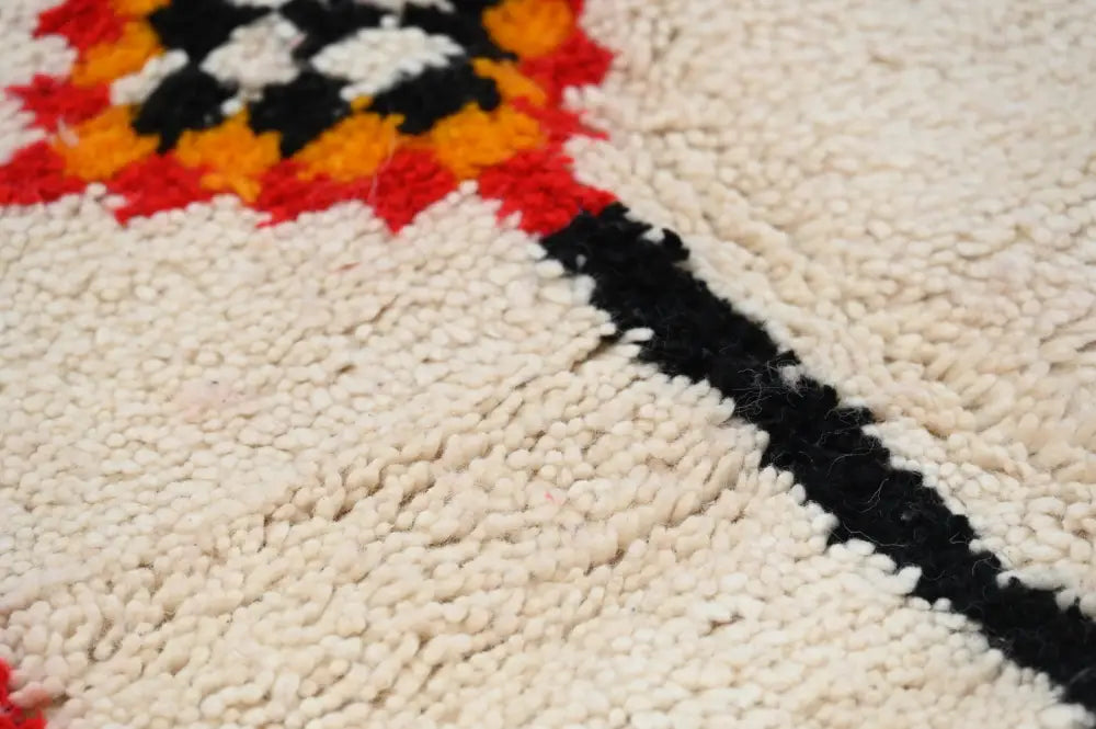 Handmade moroccan azilal rug beige geometric bedroom carpet