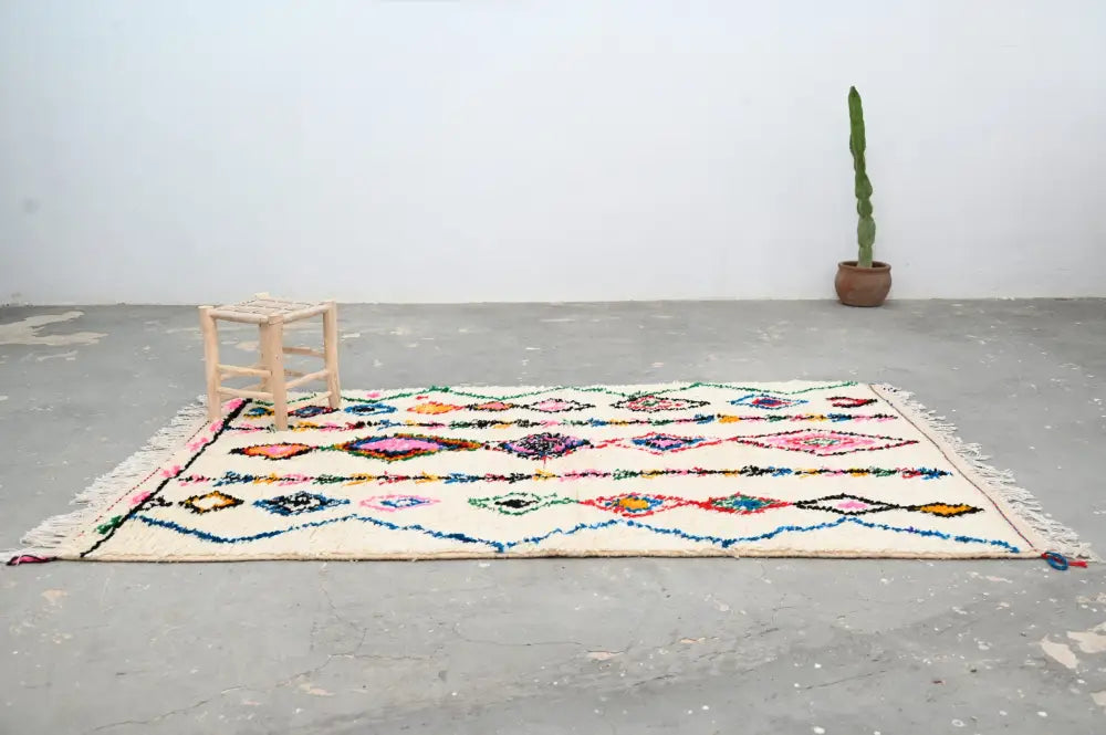 Handmade moroccan azilal natural wool rug bedroom geometric decor