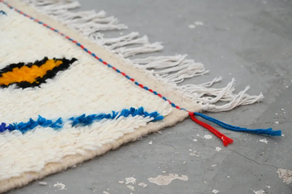 Handmade moroccan azilal natural wool rug bedroom geometric decor
