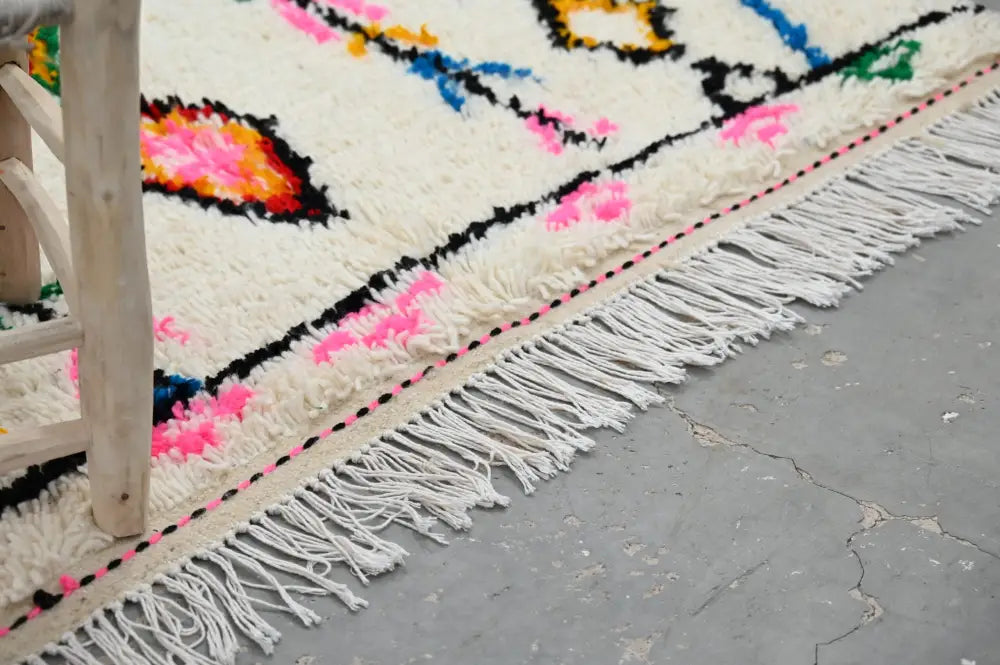 Handmade moroccan azilal natural wool rug bedroom geometric decor