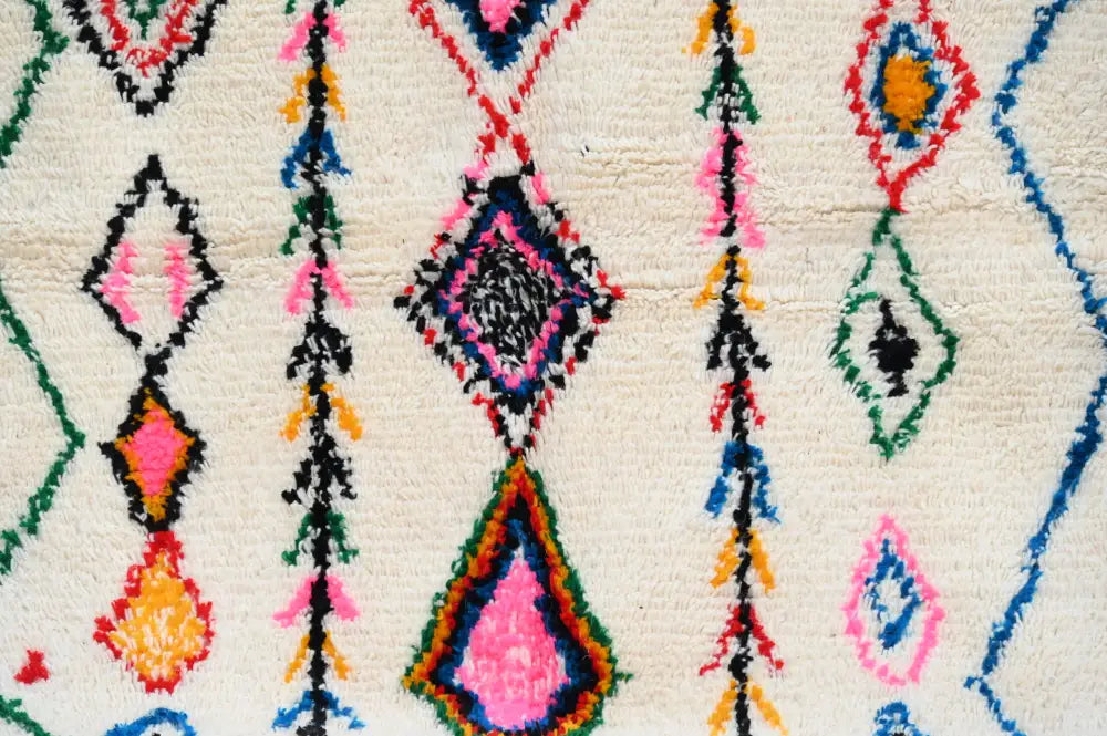 Handmade moroccan azilal natural wool rug bedroom geometric decor