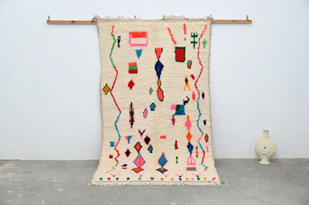 Handmade moroccan azilal rug colorful geometric bedroom carpet