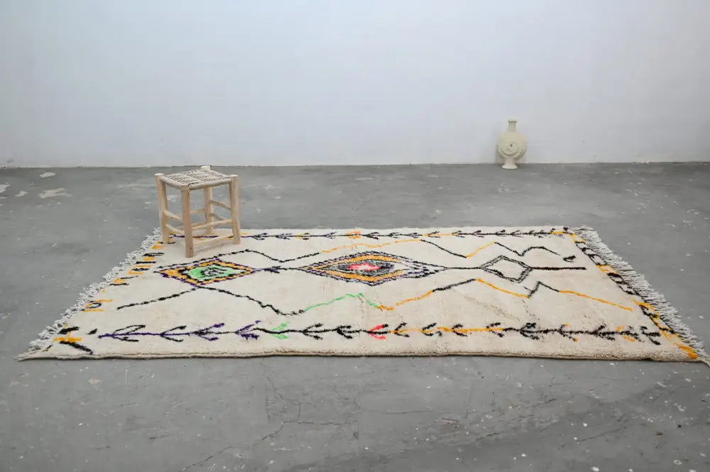 Handmade beige moroccan azilal rug geometric living room decor