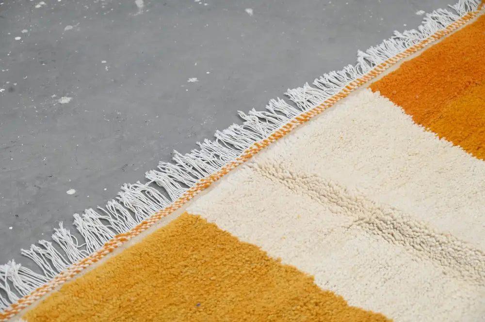 Handmade moroccan yellow & cream azilal rug living room decor