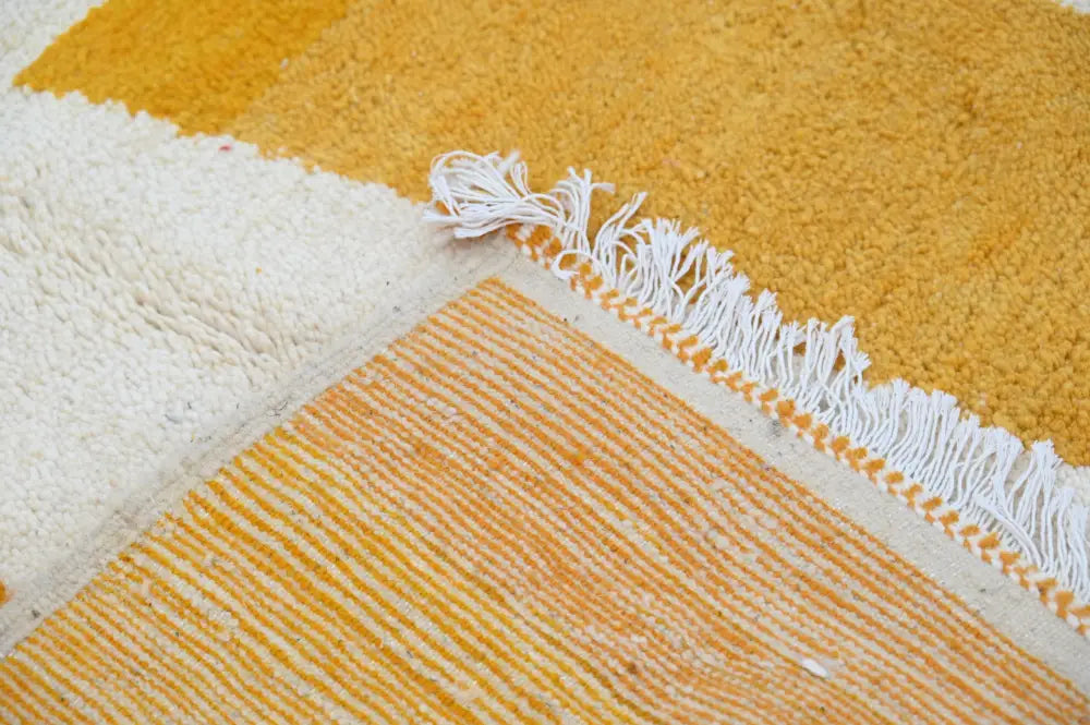 Handmade moroccan yellow & cream azilal rug living room decor