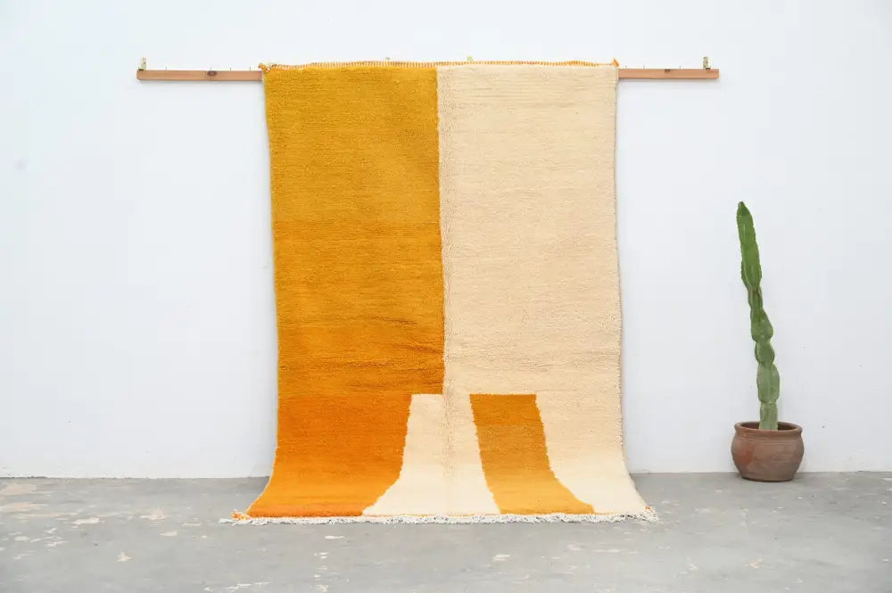 Handmade moroccan yellow & cream azilal rug living room decor