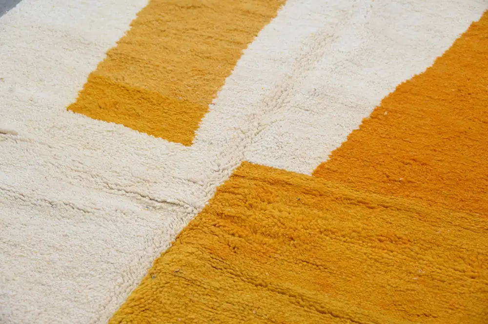 Handmade moroccan yellow & cream azilal rug living room decor