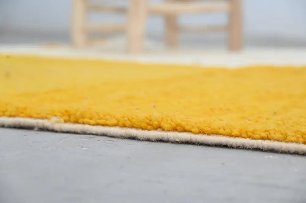 Handmade moroccan yellow & cream azilal rug living room decor