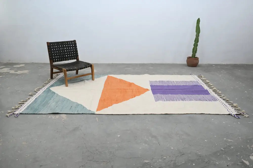 Handmade beige and purple azilal rug living room natural wool decor