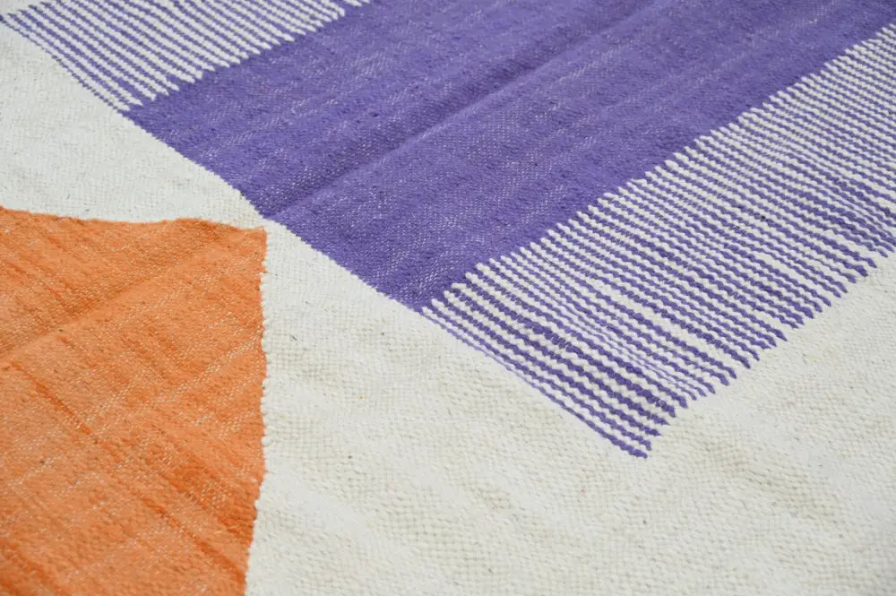Handmade beige and purple azilal rug living room natural wool decor