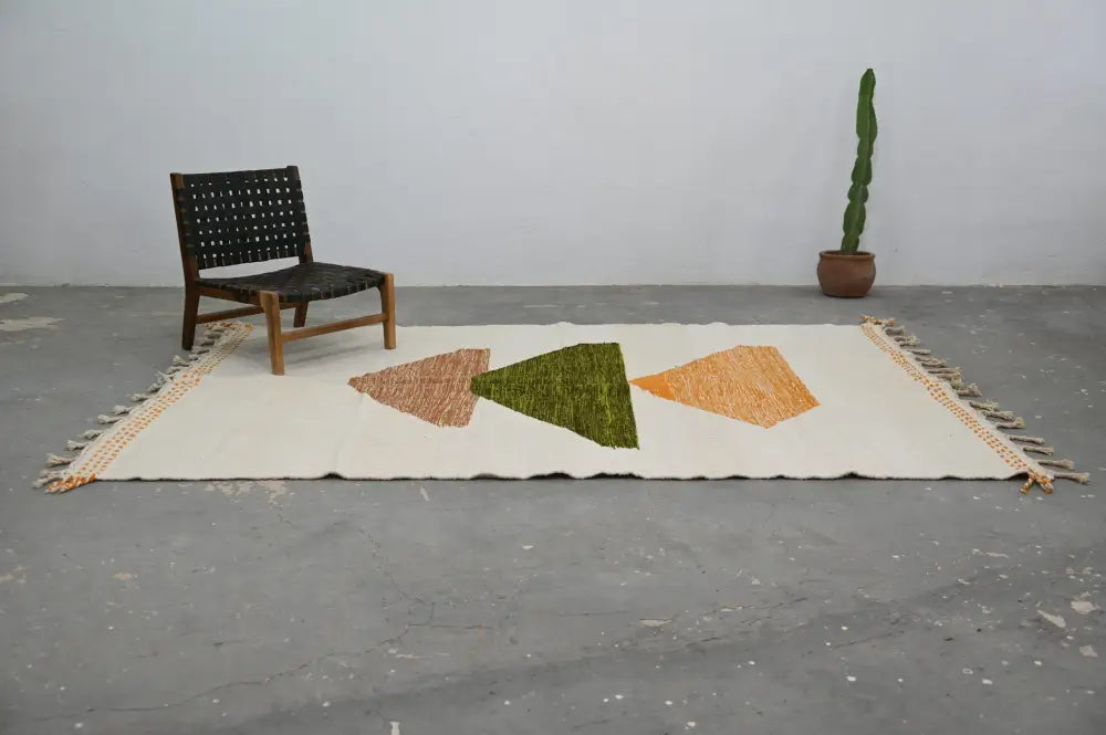 Handmade moroccan azilal rug beige and orange living room wall hanging