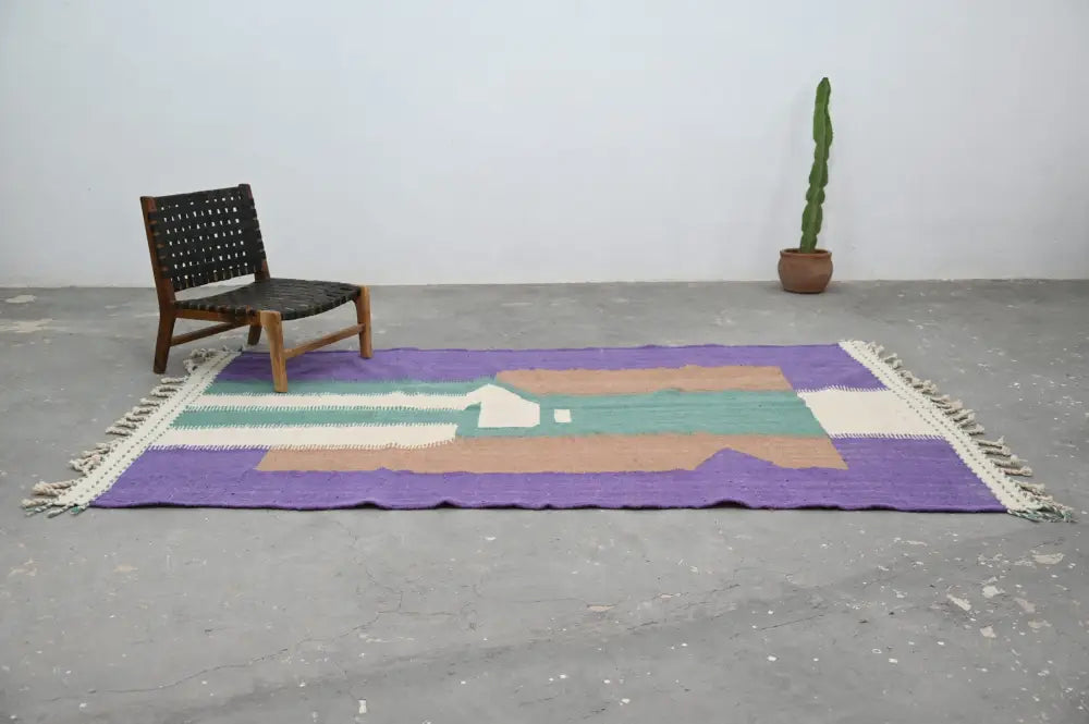 Purple green & beige moroccan azilal rug bedroom woven decor