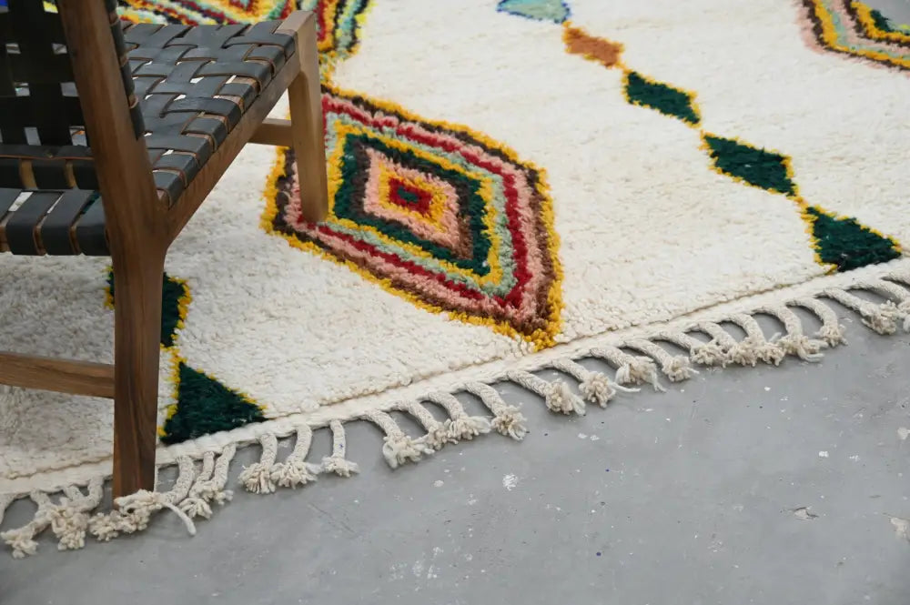 Handmade moroccan azilal rug beige geometric living room decor