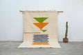 Handmade moroccan azilal rug beige geometric bedroom carpet