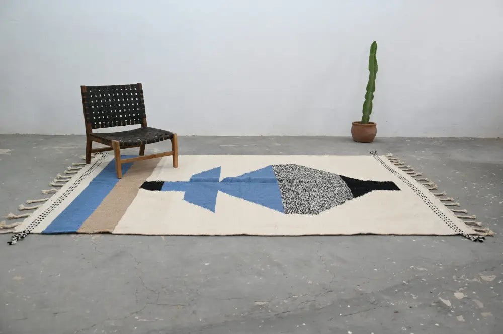Handmade traditional azilal rug beige geometric bedroom decor