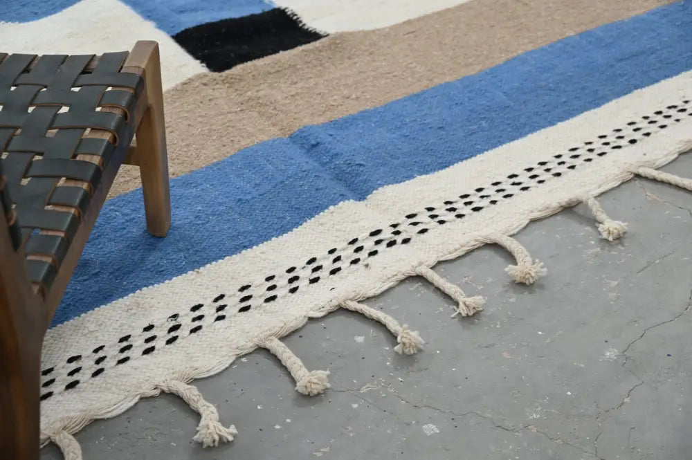 Handmade traditional azilal rug beige geometric bedroom decor