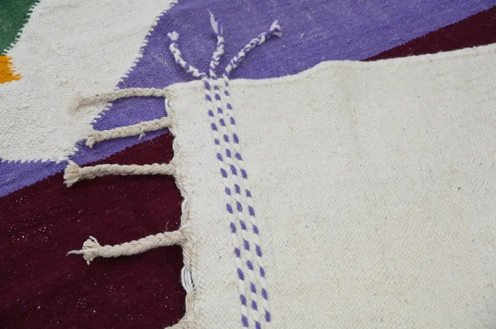 Handmade moroccan azilal rug cream and burgundy living room decor