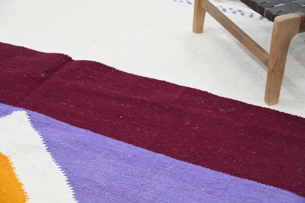 Handmade moroccan azilal rug cream and burgundy living room decor