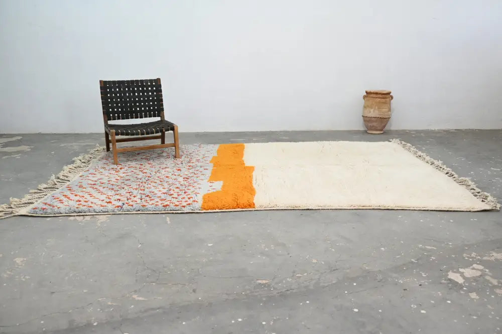 Handmade gray & orange moroccan azilal rug living room decor