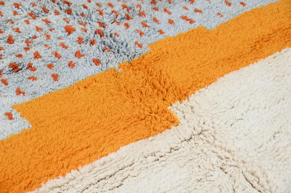 Handmade gray & orange moroccan azilal rug living room decor