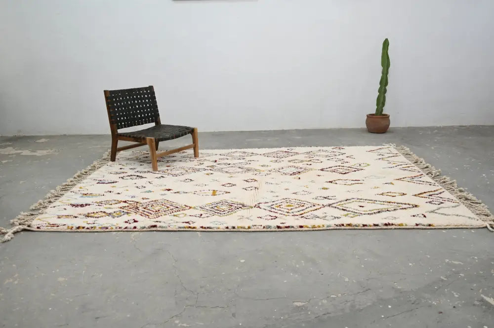 Handmade moroccan azilal rug cream geometric living room carpet