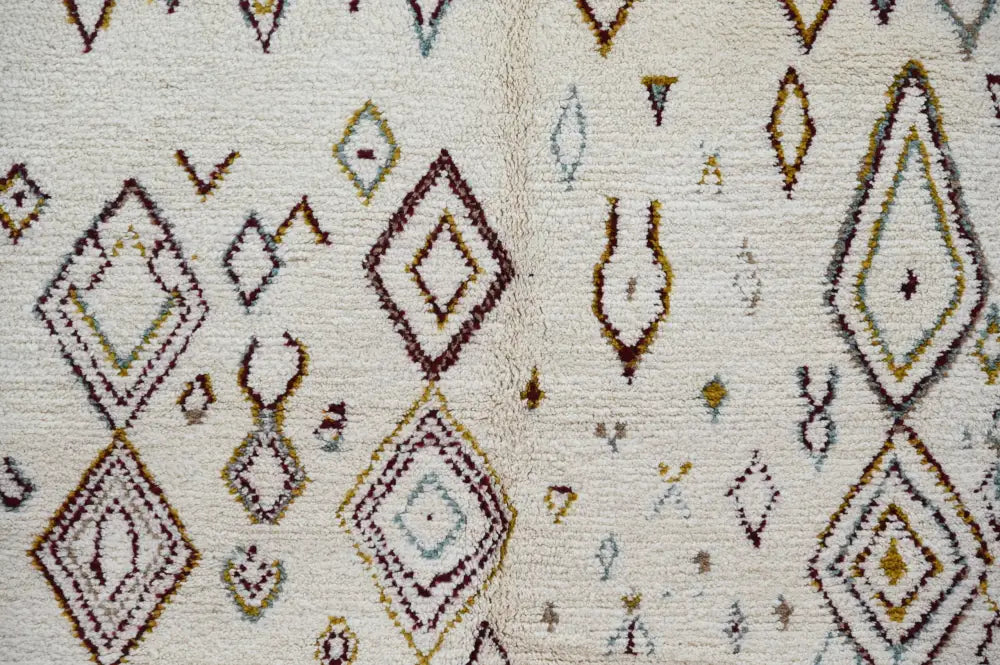 Handmade moroccan azilal rug cream geometric living room carpet