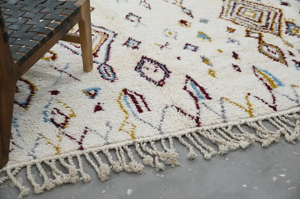 Handmade moroccan azilal rug cream geometric living room carpet