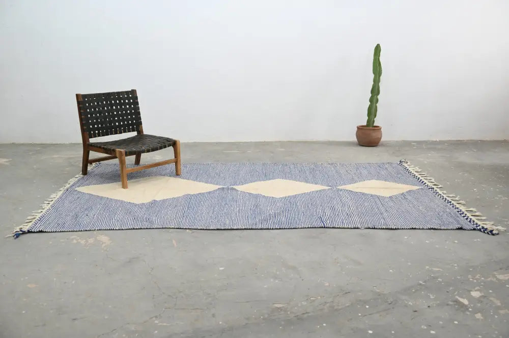 Handmade gray & cream geometric azilal rug 306x177cm living room decor
