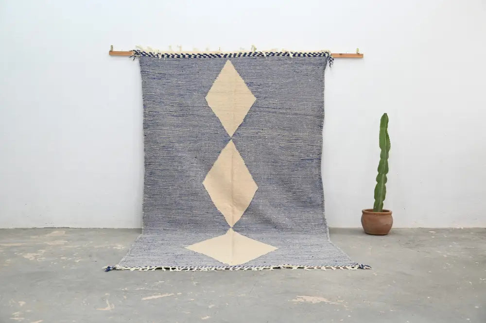 Handmade gray & cream geometric azilal rug 306x177cm living room decor