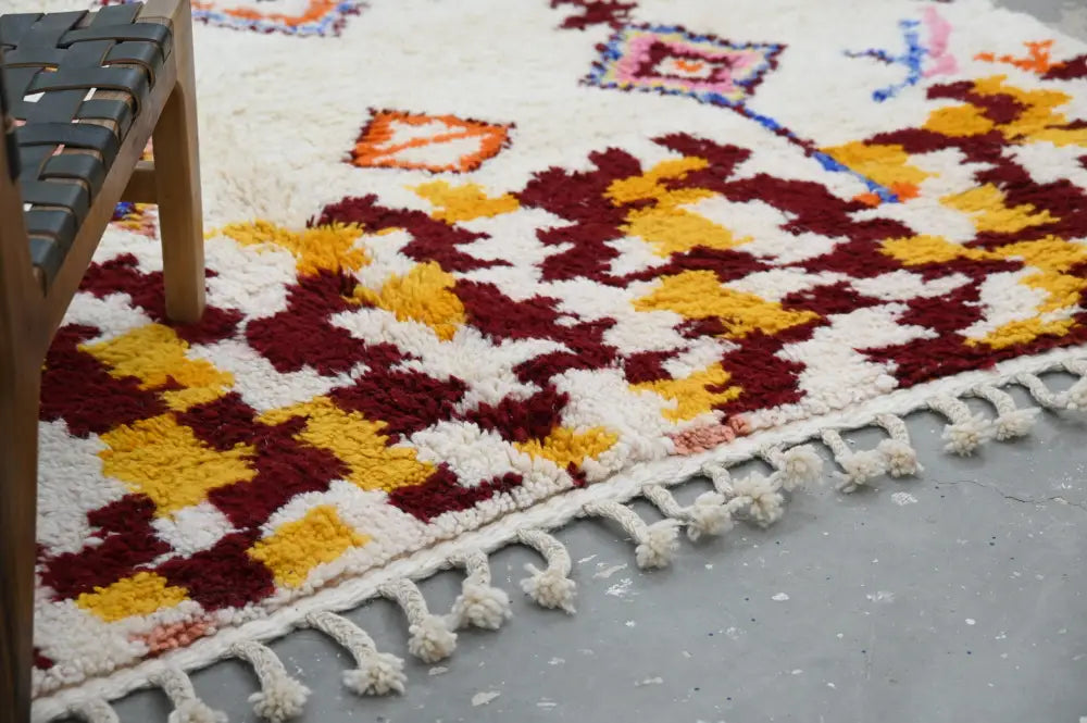 Handmade moroccan azilal rug beige geometric living room decor