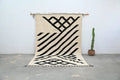Handmade moroccan azilal rug beige & black wool living room decor
