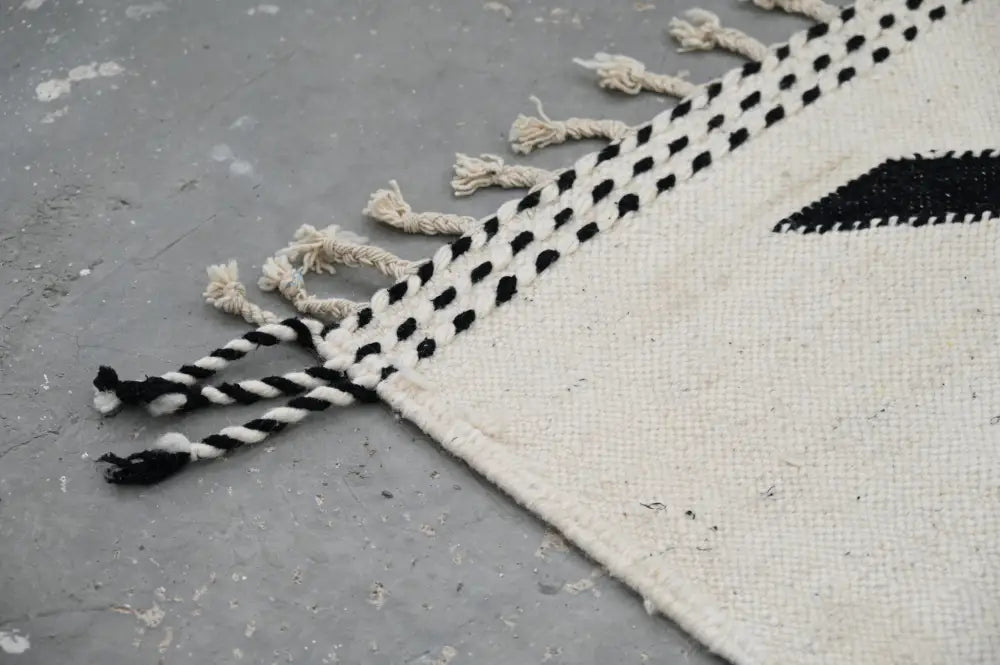 Handmade moroccan azilal rug beige & black wool living room decor