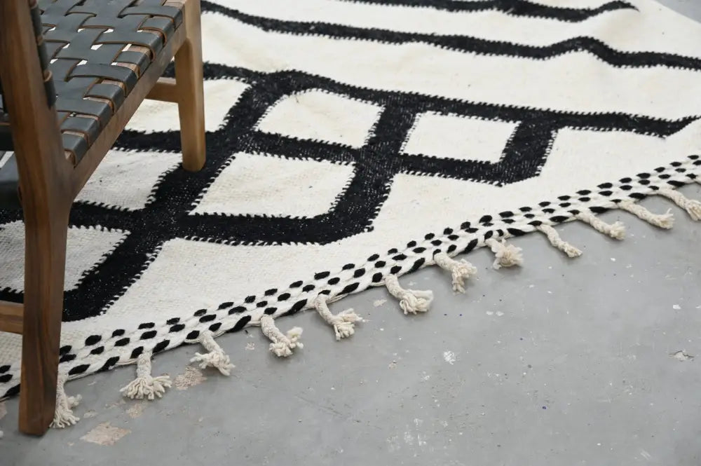 Handmade moroccan azilal rug beige & black wool living room decor